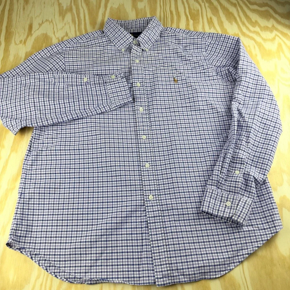 Polo Ralph Lauren Mens Gingham Check‎ Button Down Shirt Purple Blue White XL